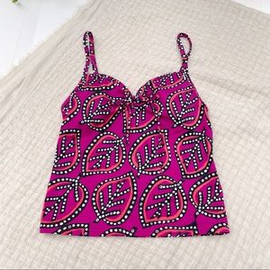 Victoria’s Secret Leaf Print Tie Front Purple/Black Tankini Top